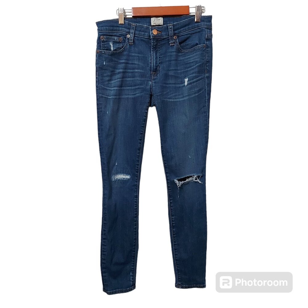 *J. Crew Toothpick Distressed Medium Wash Stretch Skinny Denim Crop Ankle Jeans